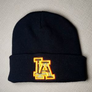LA Beanie, LA Embroidered Beanie, Black Embroidered Beanie. One Size